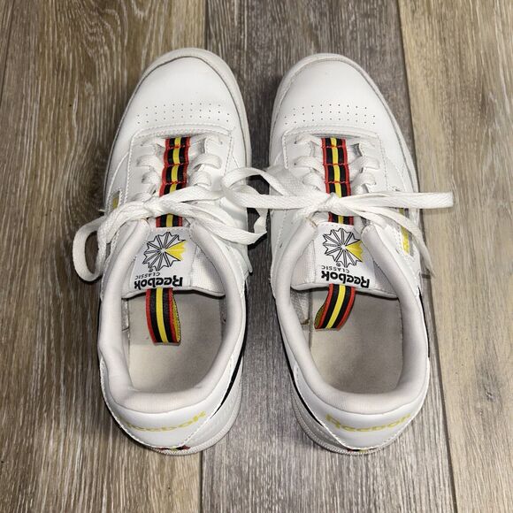 Reebok Classic Club C 85 Youth US Size 5.5 White Yellow Red Sneaker Shoes EG5284 - Picture 9 of 13